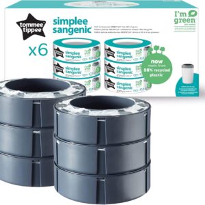 Tommee Tippee Simplee Sangenic blöjbehållarpåfyllning, hållbart framställd antibakteriell GREENFILM, förpackning med 6