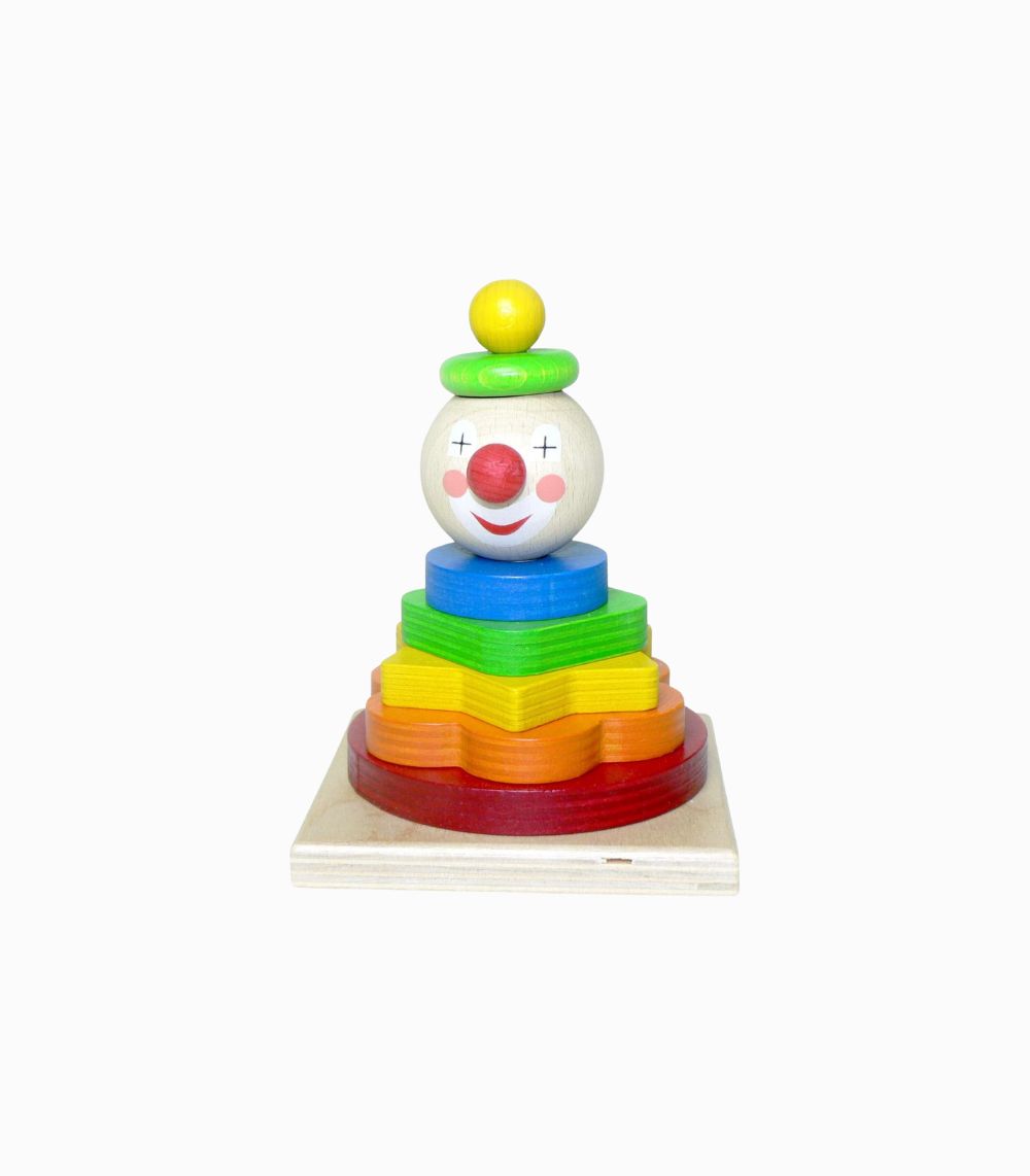 Stapelleksak i trä – Hess Stapelturm Clown för småbarn