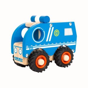Träpolisbil med gummihjul
