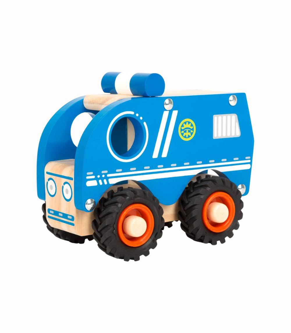 Träpolisbil med gummihjul