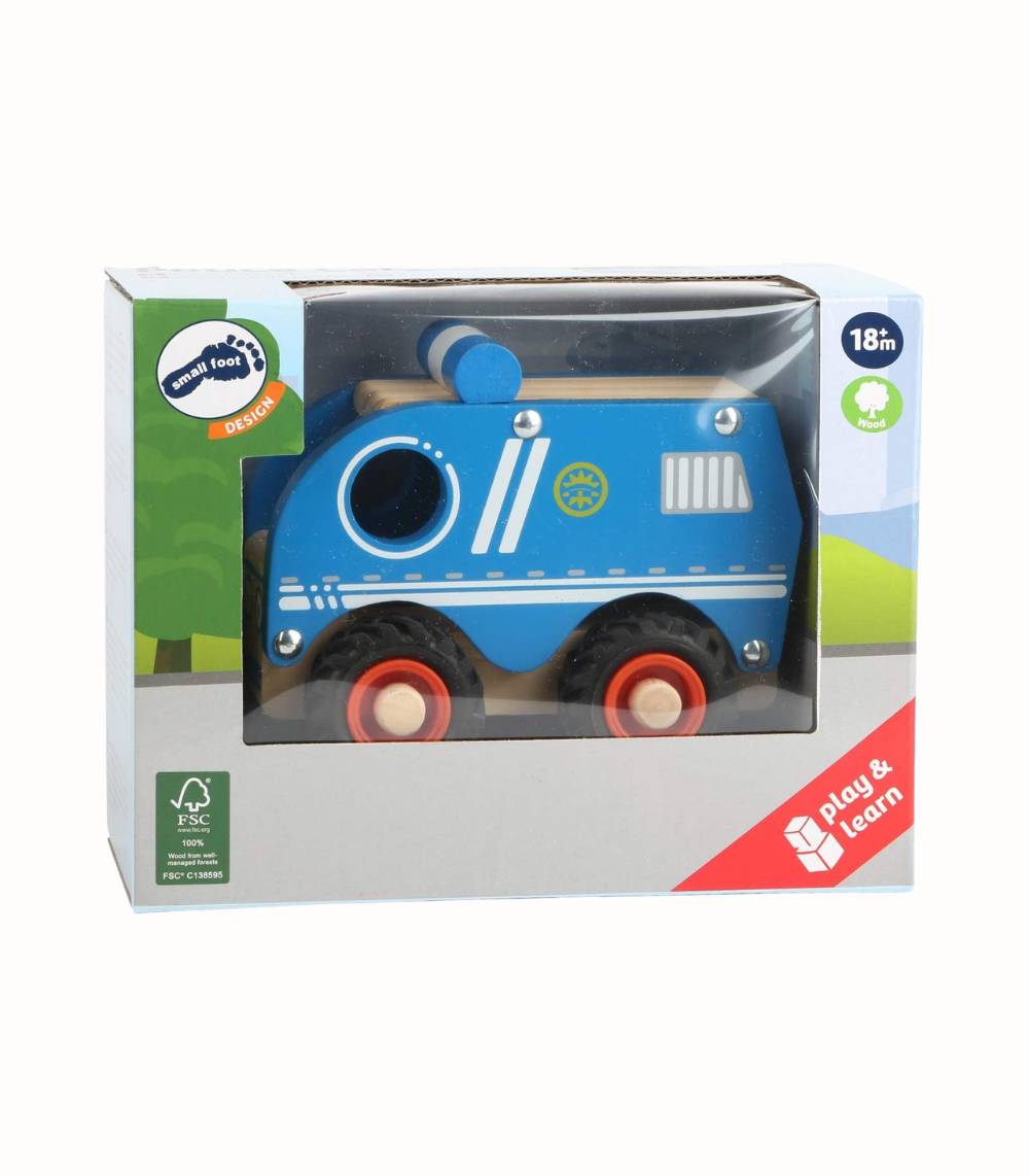 Träpolisbil med gummihjul