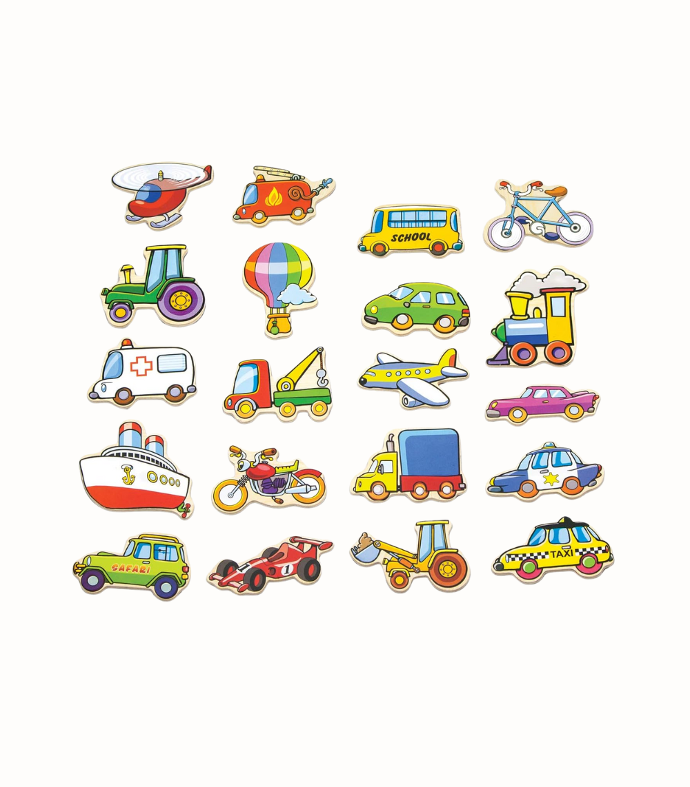 Magnetleksak – Träfordon, 20 delar