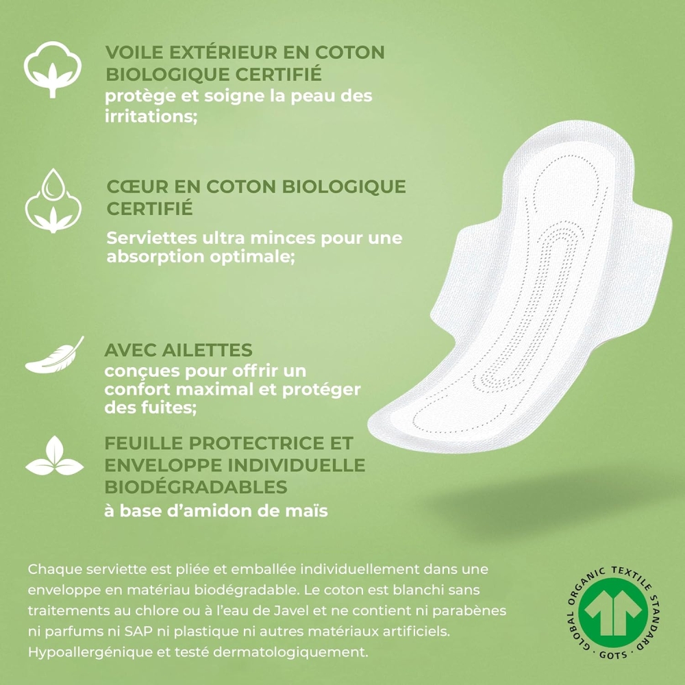 Nattbindor Ekologisk Bomull med Vingar, 40 st