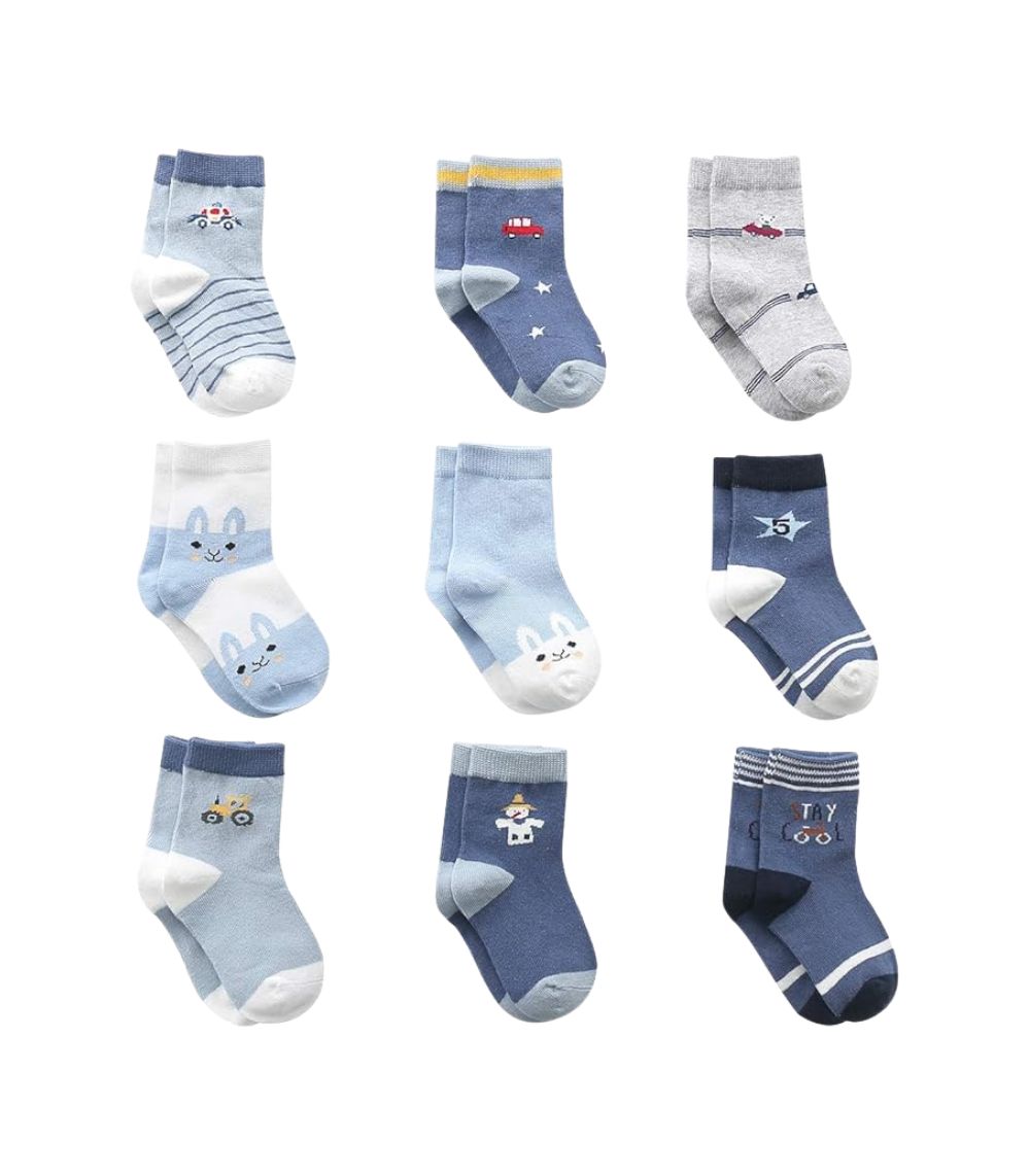 Bebiskläder 9-pack med randiga strumpor och maskinmotiv