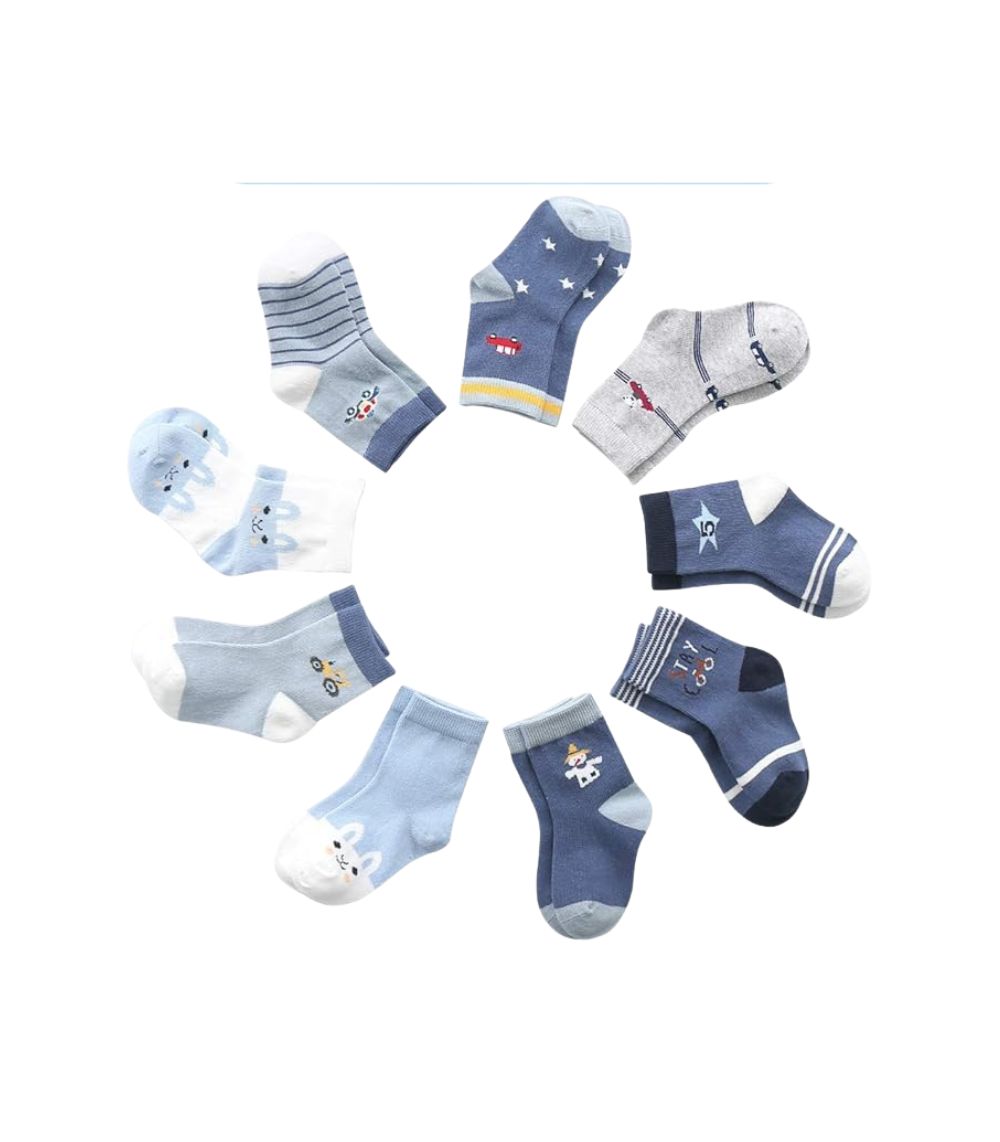 Bebiskläder set 9-pack med mjuka bomullstrumpor för småbarn